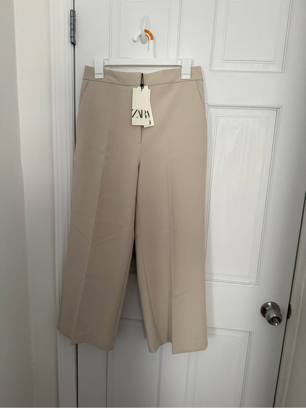 Zara cropped Neutral Beige Elastic-Waist Trousers